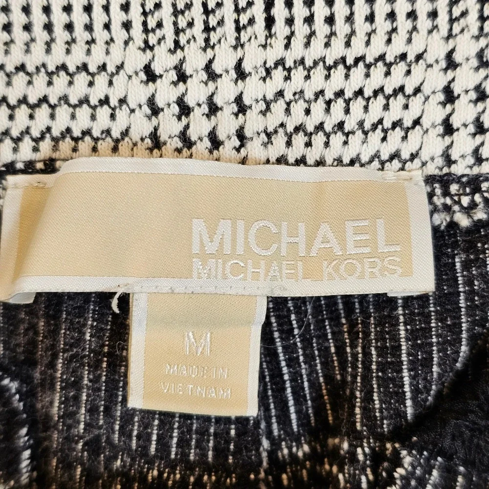 Michael Kors Womens Glen Plaid Pull On Leggings Black White‎ Gold MK Logo Medium
